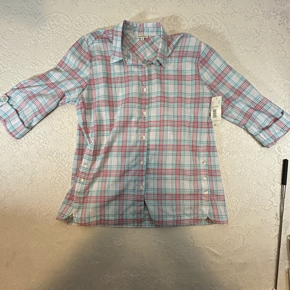 Seven Forty-Two Size M Multicolored 3/4 Sleeve Button Up Shirt